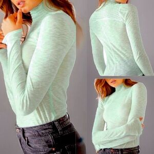 Free People We the Free Caroline Smocked Long-Sleeve Top, Iced Aqua, Medium NWT